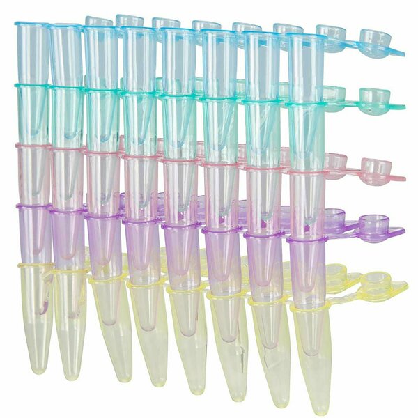 Globe Scientific QuickSnap 0.2mL 8-Strip Tubes, with Individually-Attached Dome Caps, Assorted Colors, 120PK PCR-QS-02D-RW